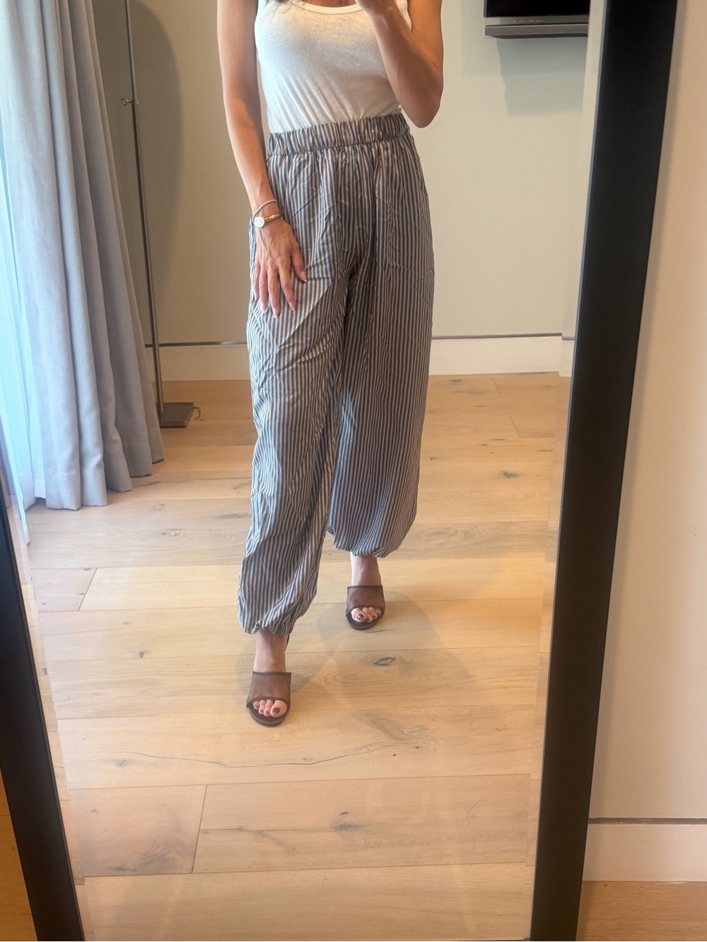 Zara Black & White Pinstripe Elastic-Waist Balloon Track Pants